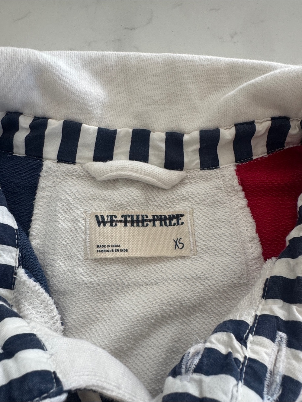 We The Free Navy White Red Striped Oversized Rugby Sweatshirt - Picture 2 of 4